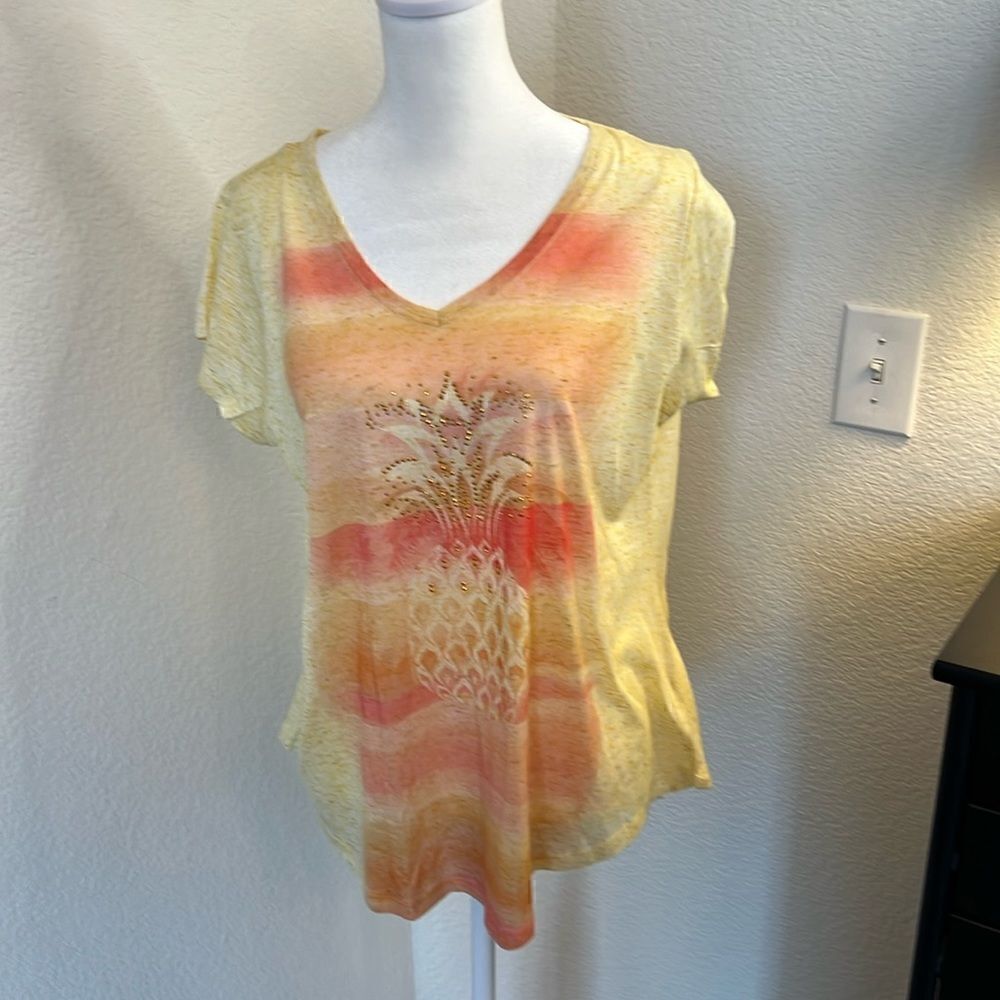 One World Live and Let Live Studded Palm Tree Short Sleeve Tee - Size Medium